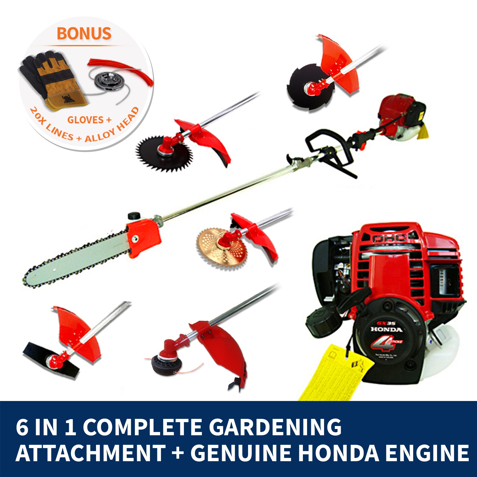 Honda GX35 Petrol Engine Pole Chainsaw Brush Cutter Whipper Snipper Saw