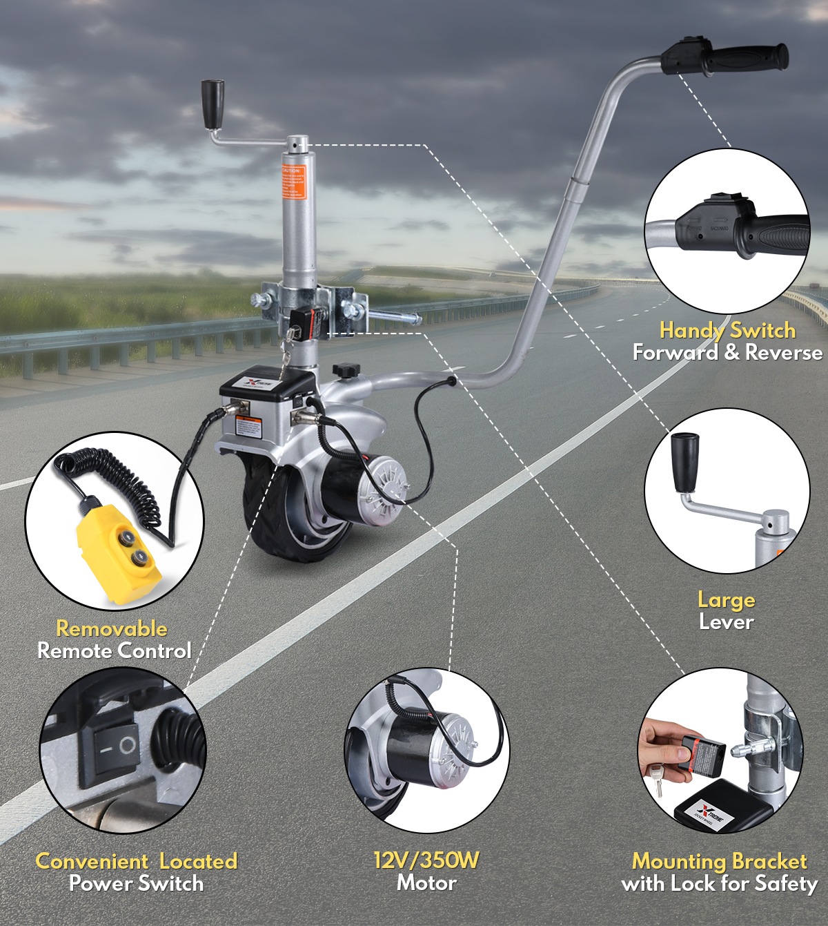 NEW 12V Electric Motorised 8" Jockey Wheel 350W 3500KG Trailer Remote