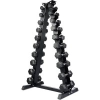 Rubber Hex Dumbbell Set with Stand 1-10kg Weights