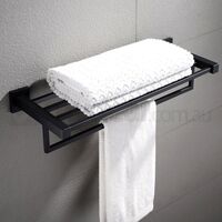 Bathroom Square Towel Shelf Rack 5 Rails Bar Holder Black 600mm