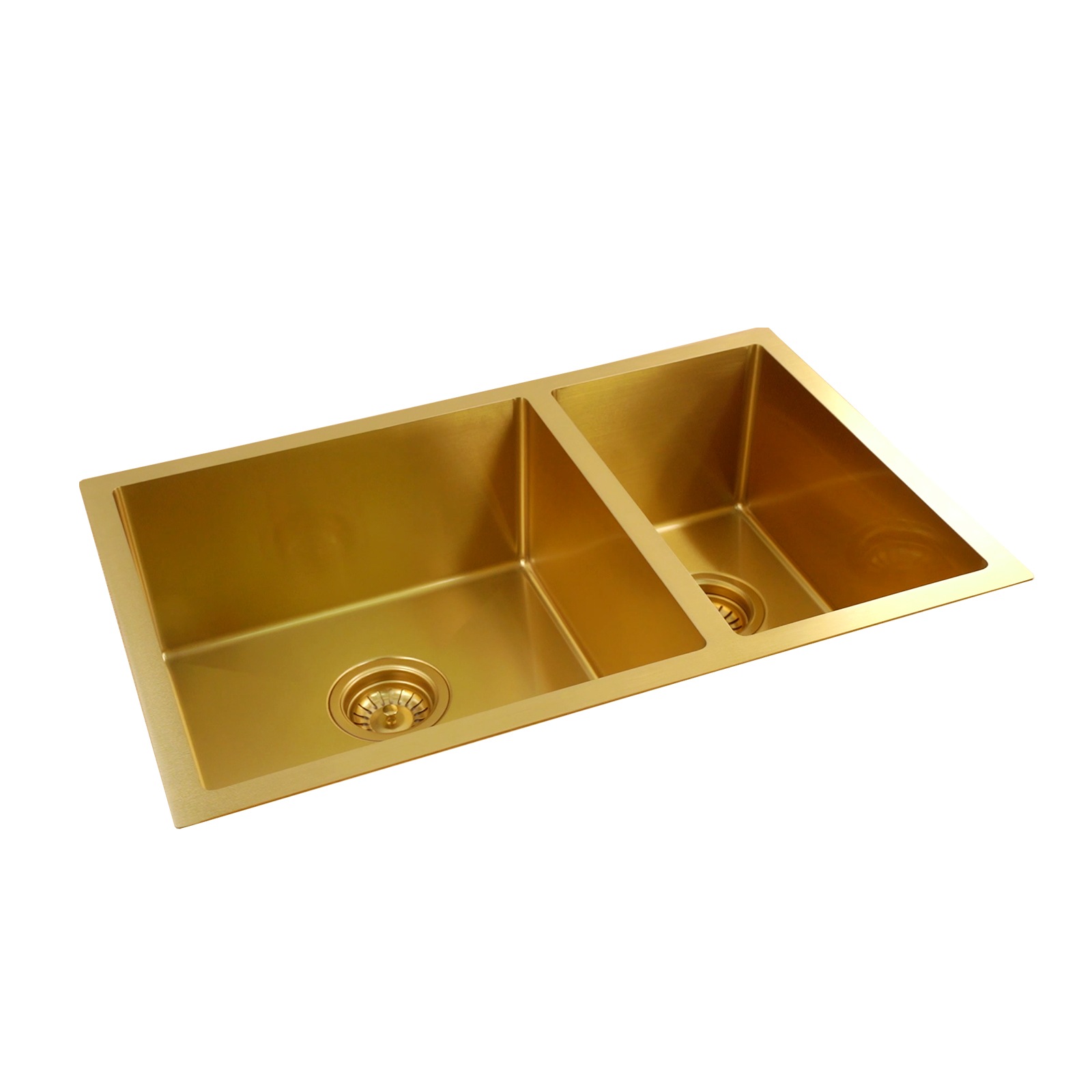 710x450x205mm 1.2mm Brushed Yellow Gold Handmade Round Corners Double Bowls Top/Under/Flush
