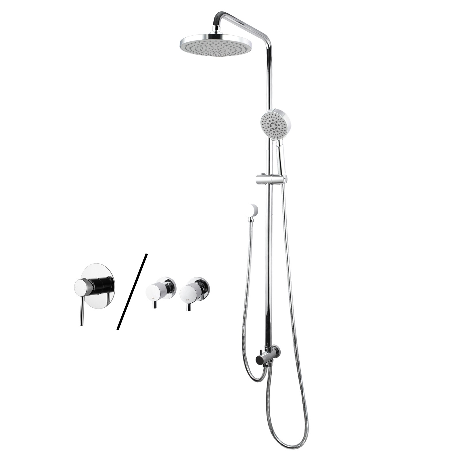 Bathroom 8' Round Chrome Shower Station Top/Bottom Water Inlet with