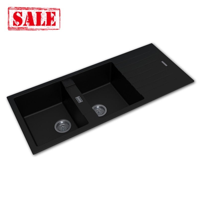 Black Granite Quartz Stone Kitchen Sink Double Bowls ...