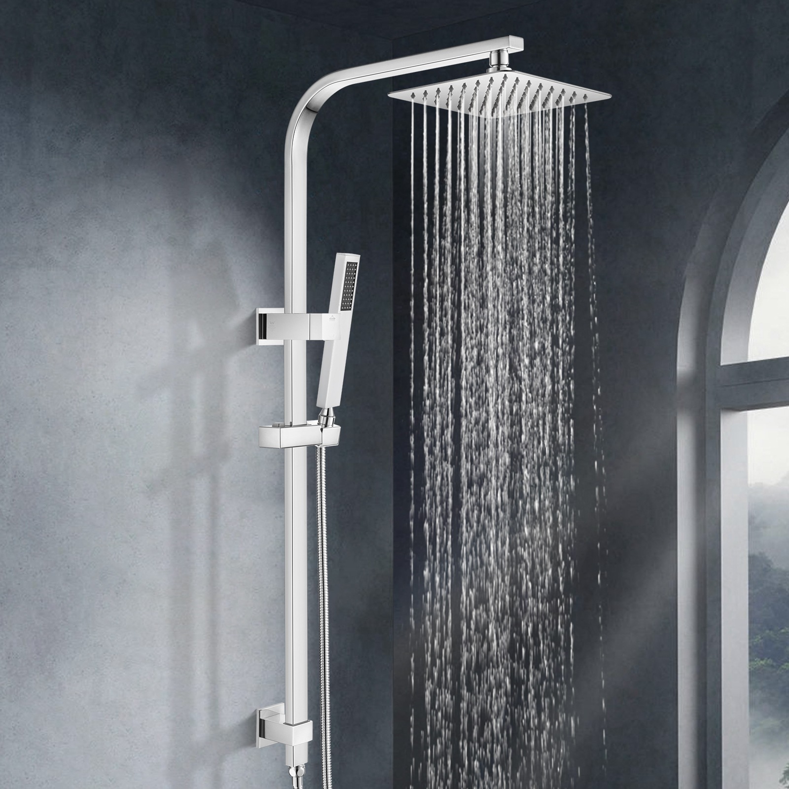 8' Rainfall Shower Station Hand Held Spray Head Sliding Rail Set Buy