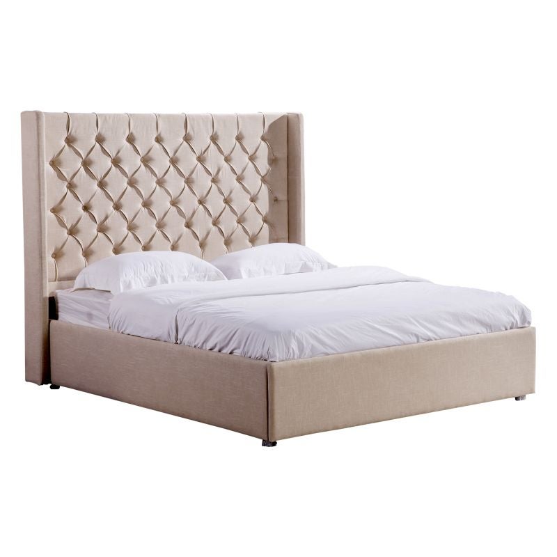 Prestige Queen Velvet Fabric Bed Frame in Beige | Buy Queen Bed Frame
