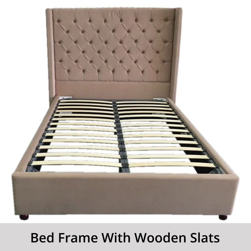 Prestige Queen Velvet Fabric Bed Frame in Beige | Buy Queen Bed Frame