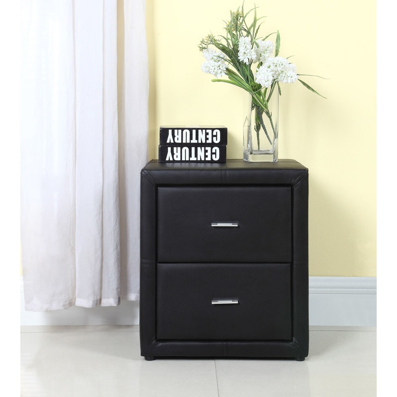 Padded Leather Bedside Table Pu Matte Black Leather Buy Bedside