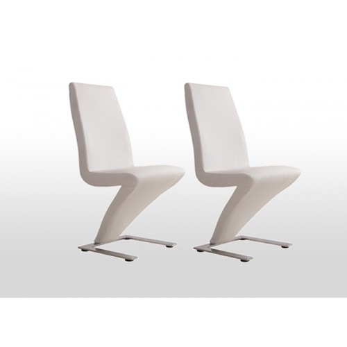 2x Contemporary Z Dining Chairs In White Pu Leather