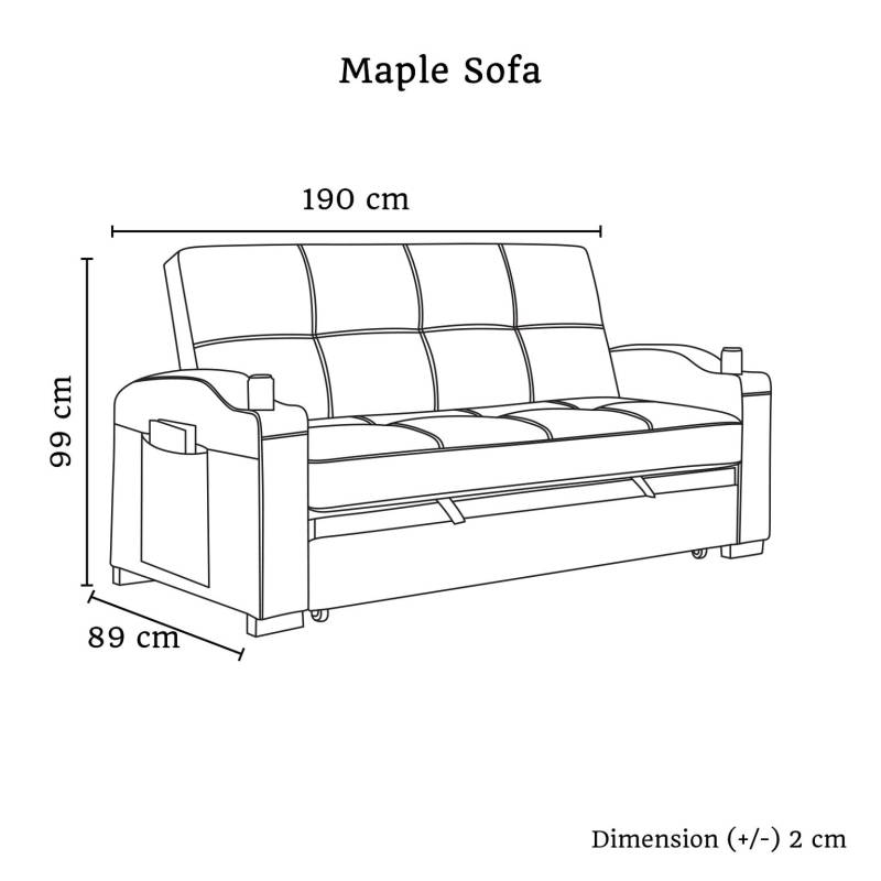 Maple Pu Leather Futon Sofa Bed With Cup Holders