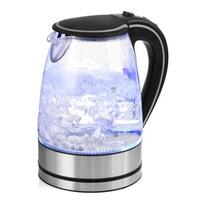 Glass Kettle Electric LED Light Kitchen Water Jug Stainless Steel 1.7L Blue LED, Black Base, Glass 1.7 Litre
