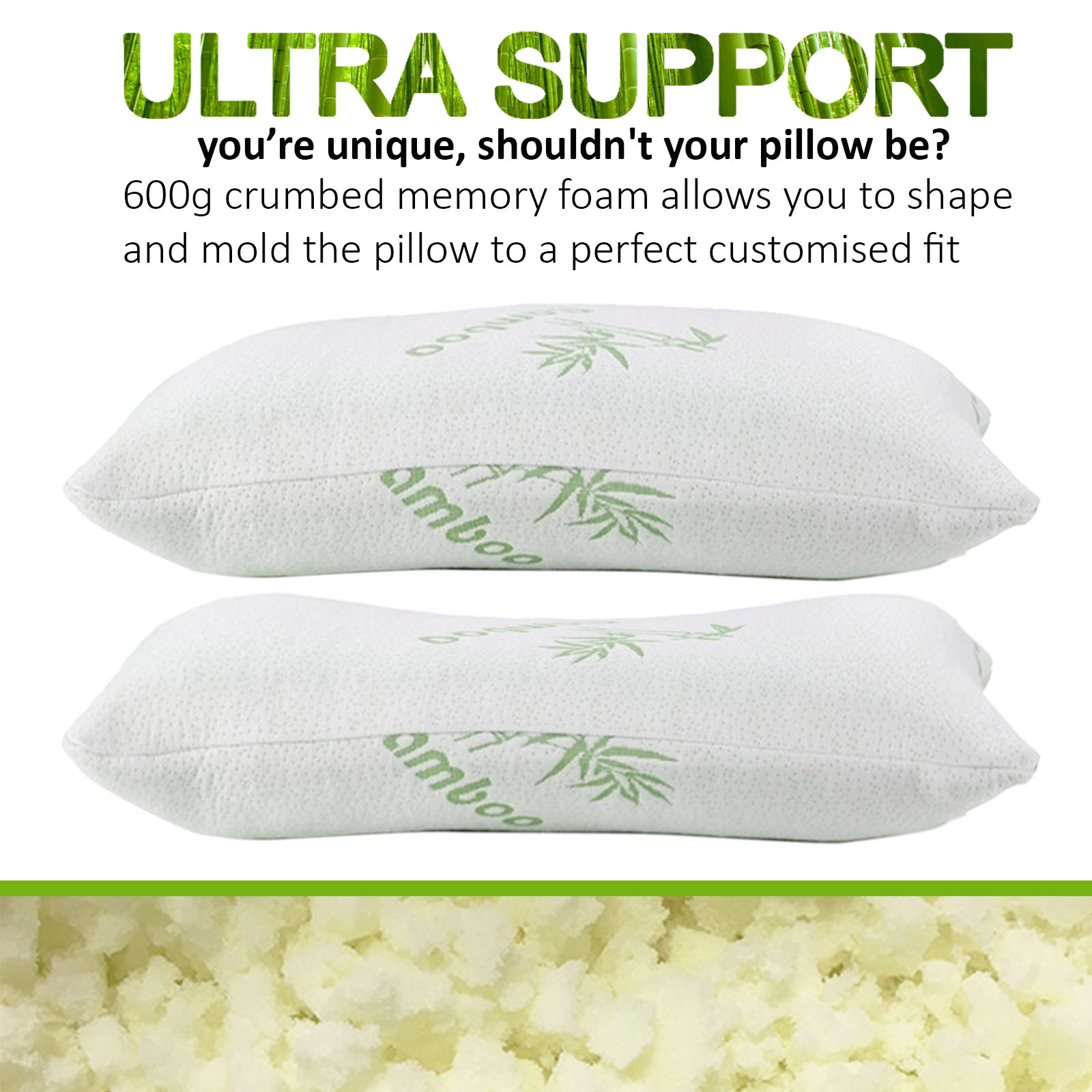 Royal Comfort Luxury Bamboo Covered Memory Foam Pillow Twin Pack