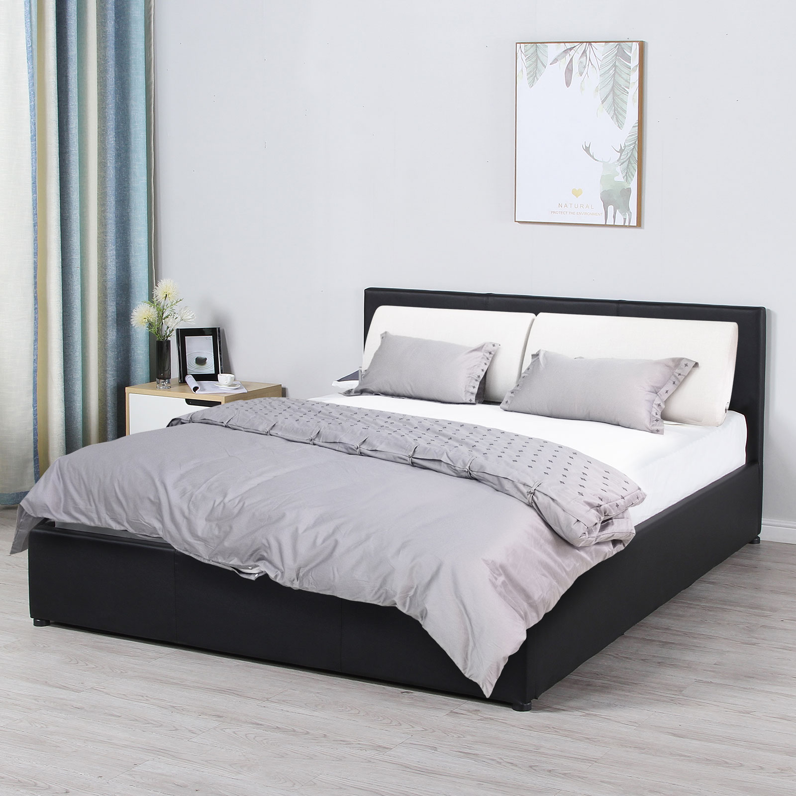 Milano Luxury Gas Lift Bed Frame And Headboard Queen King Black Beige