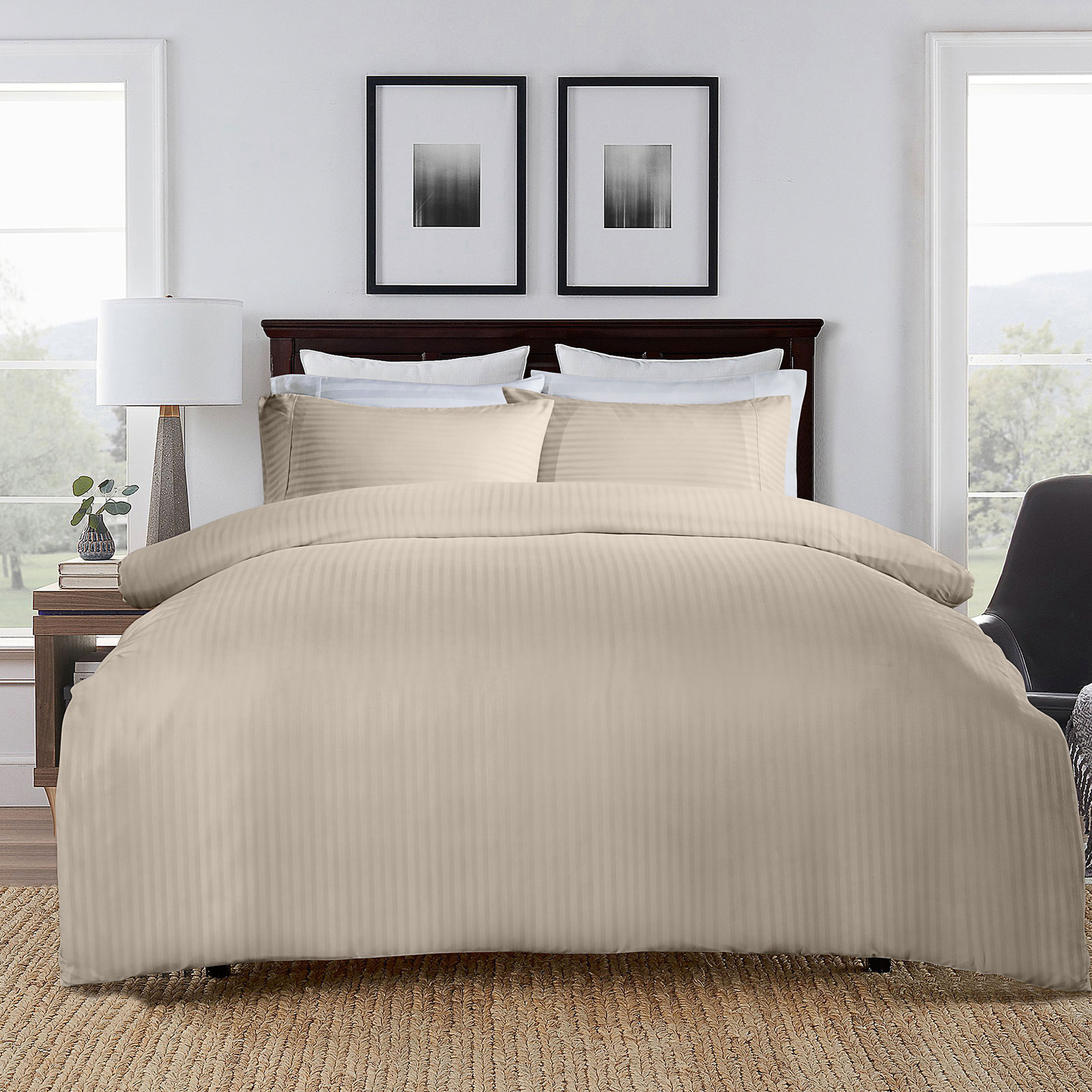 Royal Comfort Cooling Bamboo Blend Quilt Cover Set Striped 1000 Thread