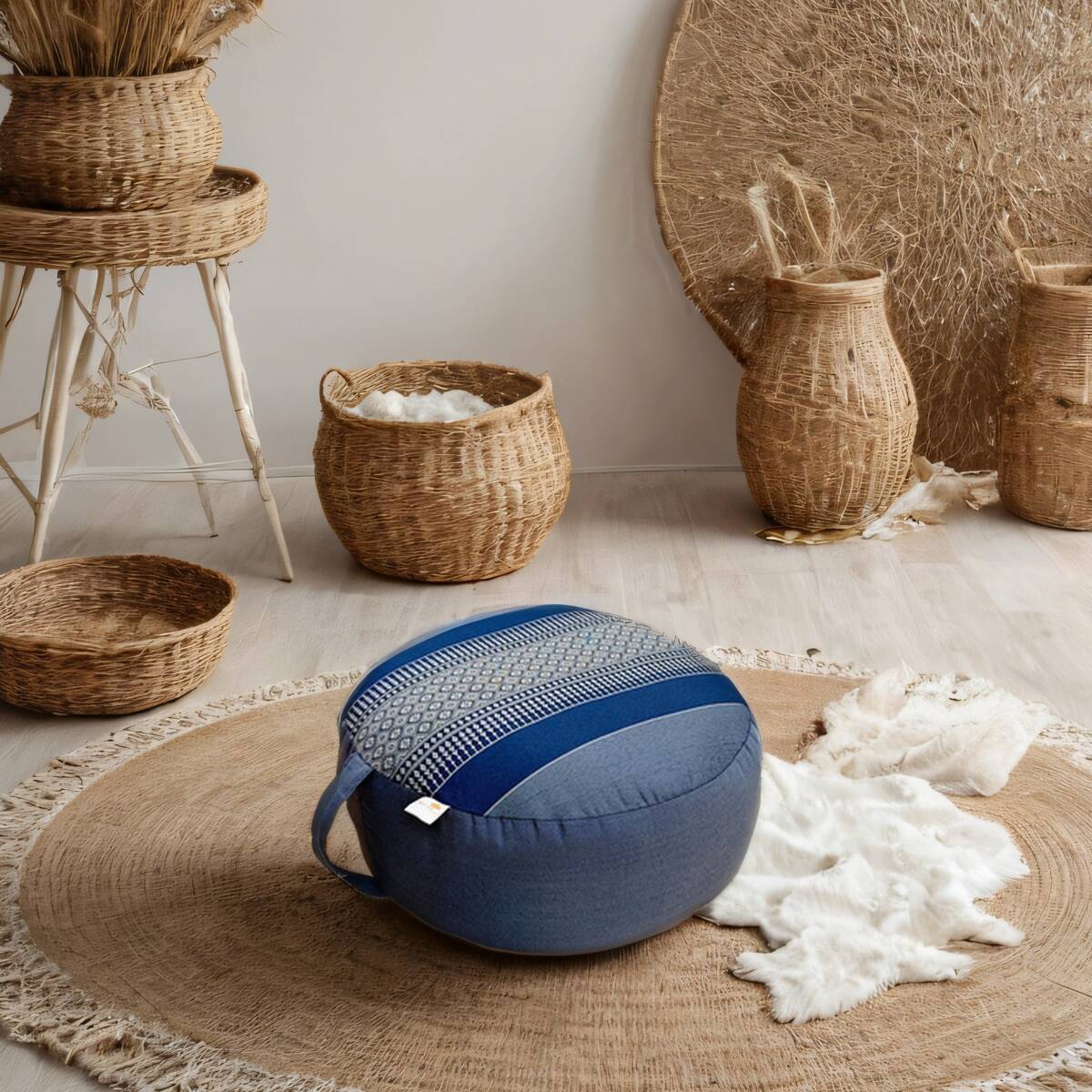 Kapok Filled Zafu Ottoman Pouf Pouffe Round Meditation Cushion Floor