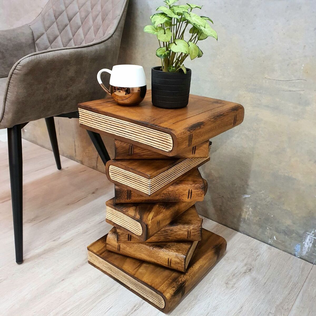 Side Table Corner Table Raintree Wood Book Stack Design with Natural ...