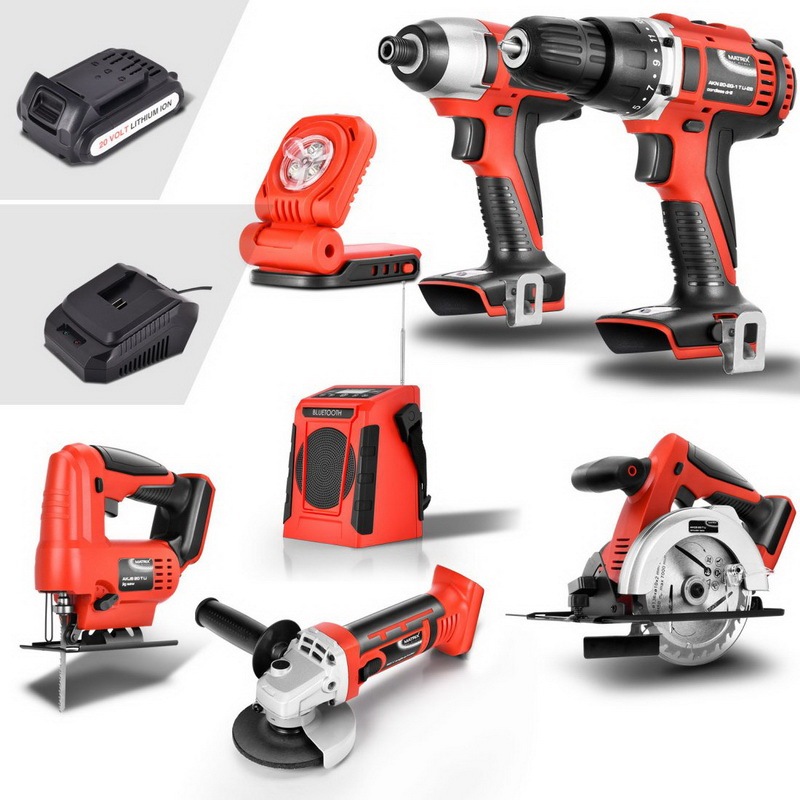 Matrix Tools 20V Cordless Brushed Drill + Impact Driver + Angle Grinder