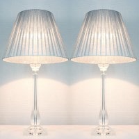 2 Classic Bedside Table Lamps w Silver Shades