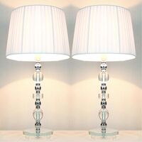 2 Vintage Bedside Table Glass Base Lamps w Shades