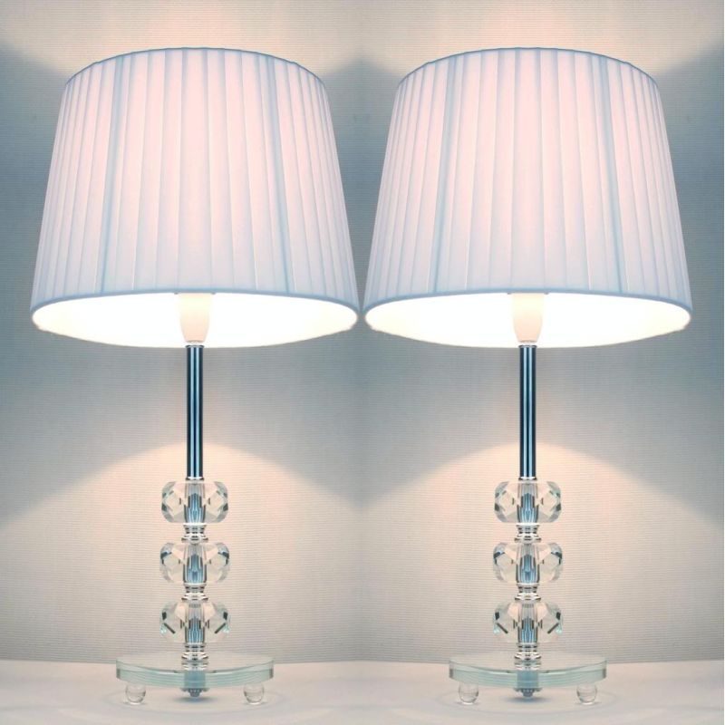 2x Modern Designer Bedside Lamps White Shades