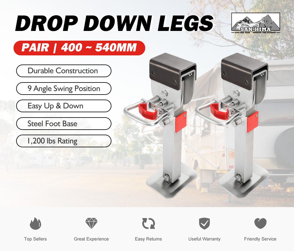 2x400Mm Drop Down Corner Legs W/Handle Steel Base 1200Lbs Caravan