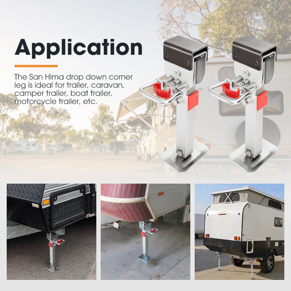 2x400Mm Drop Down Corner Legs W/Handle Steel Base 1200Lbs Caravan