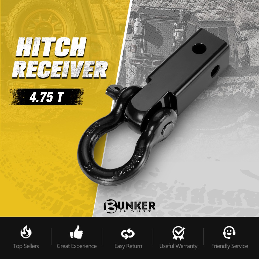 Recovery Hitch Receiver Rated 4.75 Tonne + Bow Shackle Tow Bar Off Road