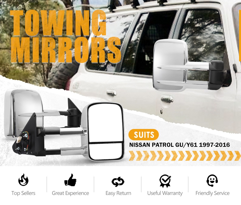 SAN HIMA Pair Towing Mirrors Extendable Nissan Patrol GU Y61 19972016