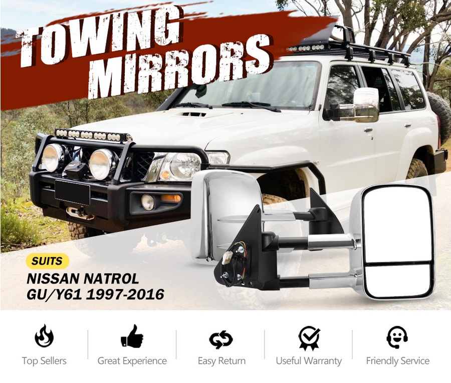 SAN HIMA Pair Towing Mirrors Extendable Nissan Patrol GU Y61 19972016