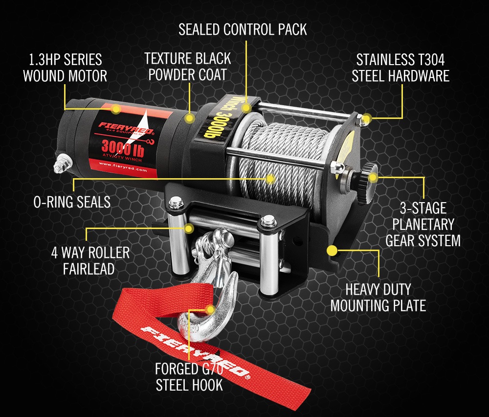 FIERYRED Wireless 3000LBS/1361KG 12V Electric Winch Steel Cable Boat
