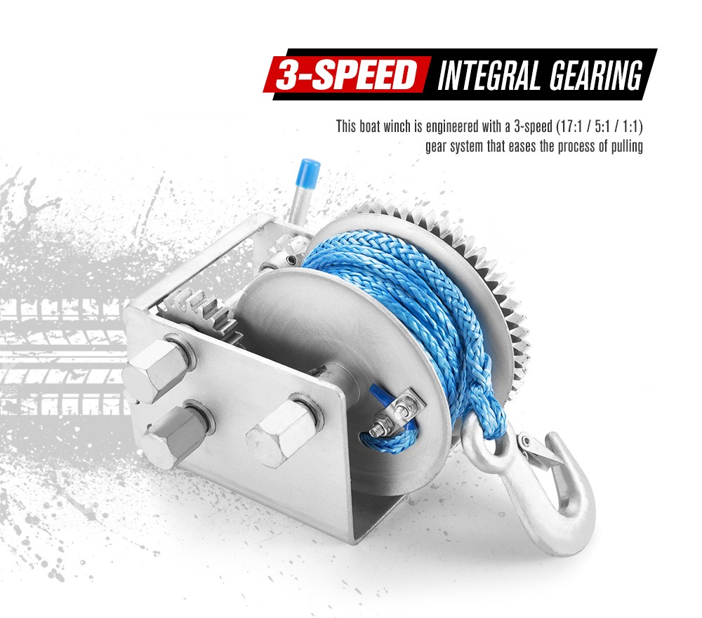 Hand Winch 2000KG/4410LBS 3 Speed Dyneema Synthetic Rope Boat Car