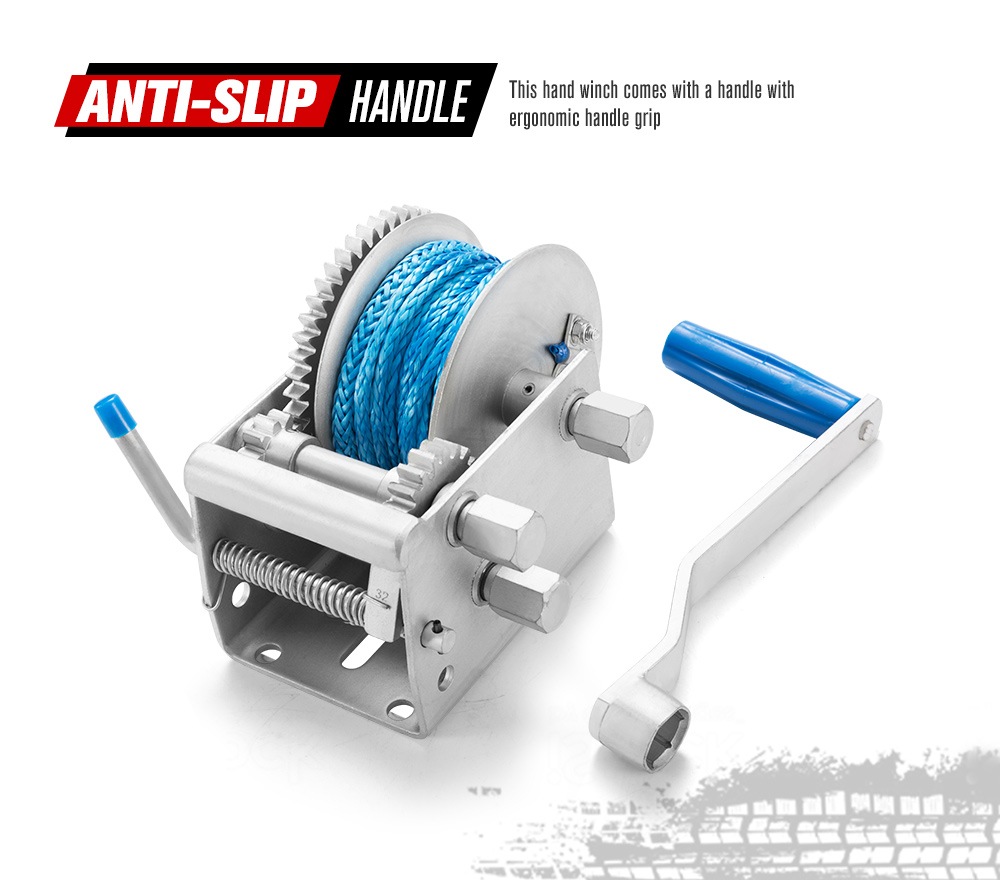 Hand Winch 2000KG/4410LBS 3 Speed Dyneema Synthetic Rope Boat Car