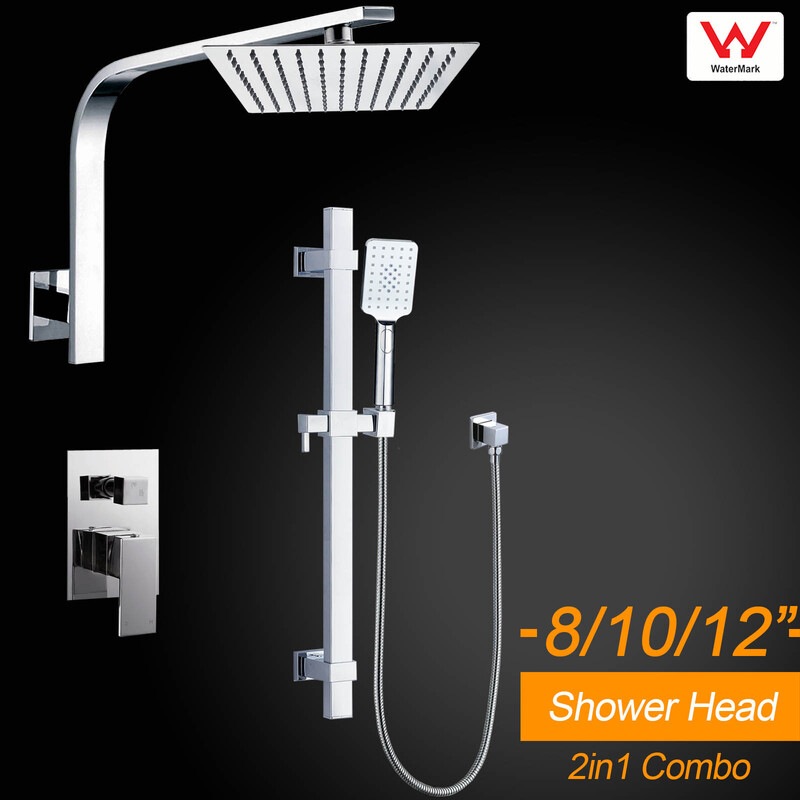 Bath 2in1 Rain Shower Head Gooseneck Arm & Handheld Slide Rail Square