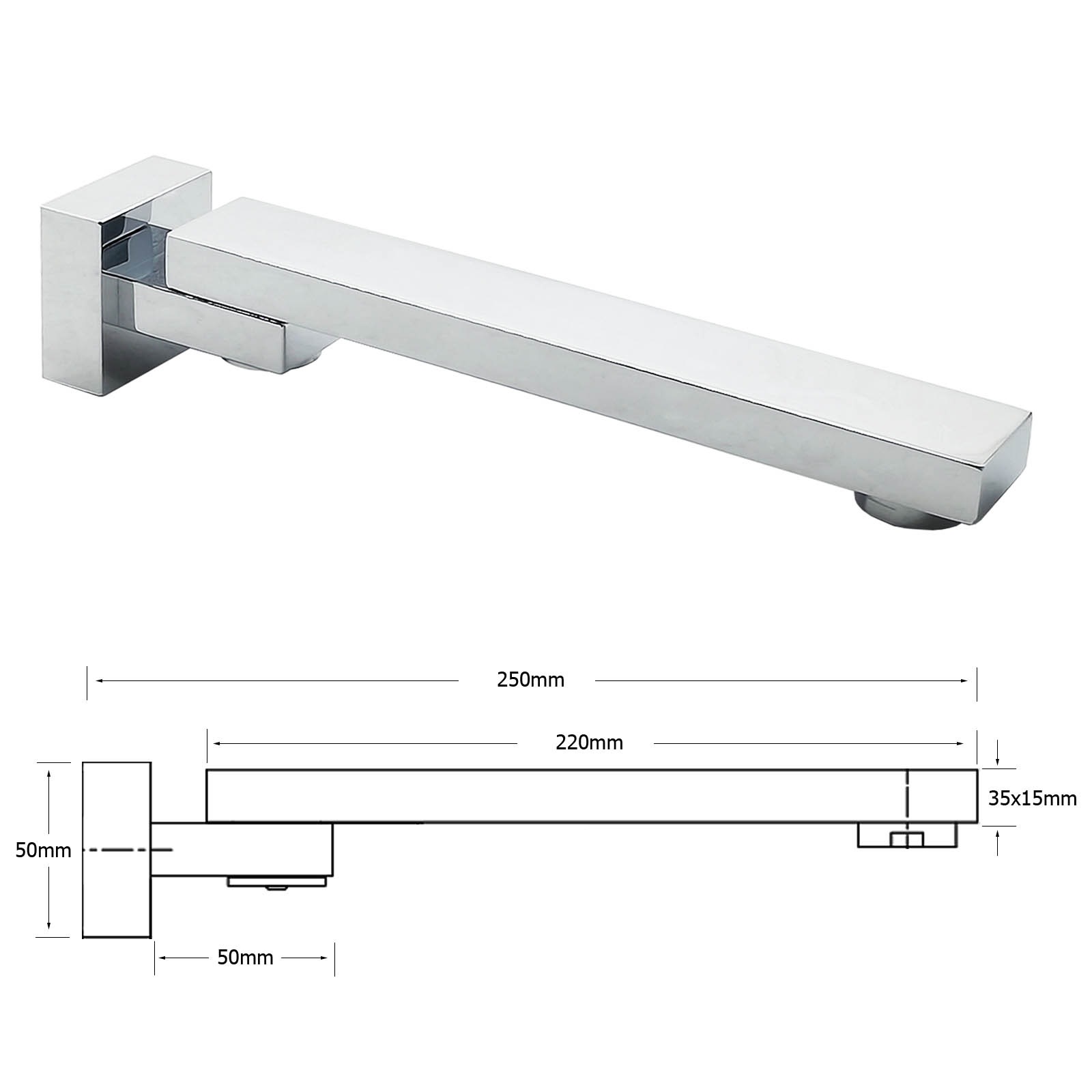 Bathtub Spout Outlet Faucet Tapware 180° Swivel Square Brass Chrome