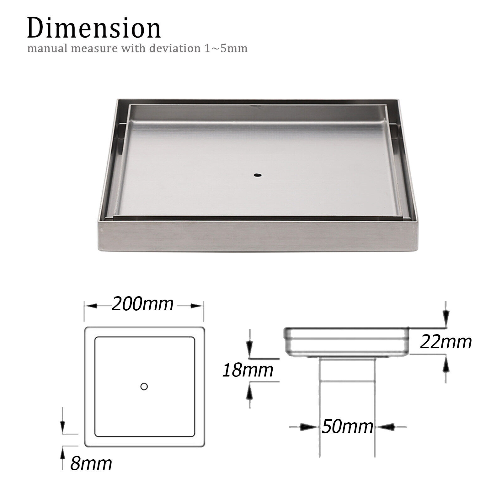 Quality 200x200mm Silver Square Tile Insert Floor Drain Shower Grate