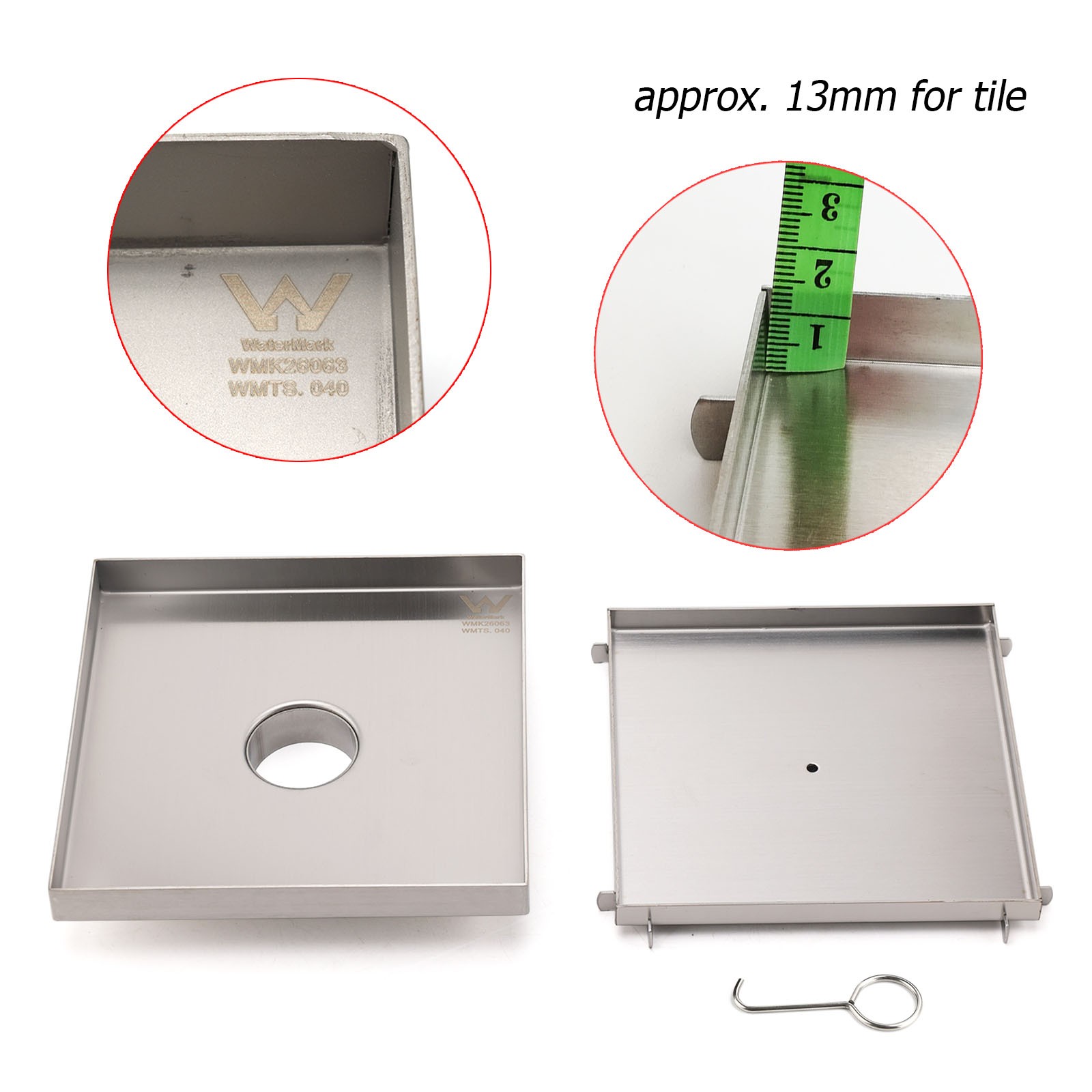 Quality 200x200mm Silver Square Tile Insert Floor Drain Shower Grate