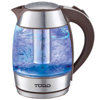 TODO 1.8L Glass Cordless Kettle 2200W Blue Led S/Steel Kitchen Water Jug 360
