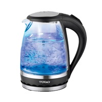 TODO 1.5L GLASS CORDLESS KETTLE ELECTRIC BLUE LED LIGHT 360 CLEAR JUG BLACK