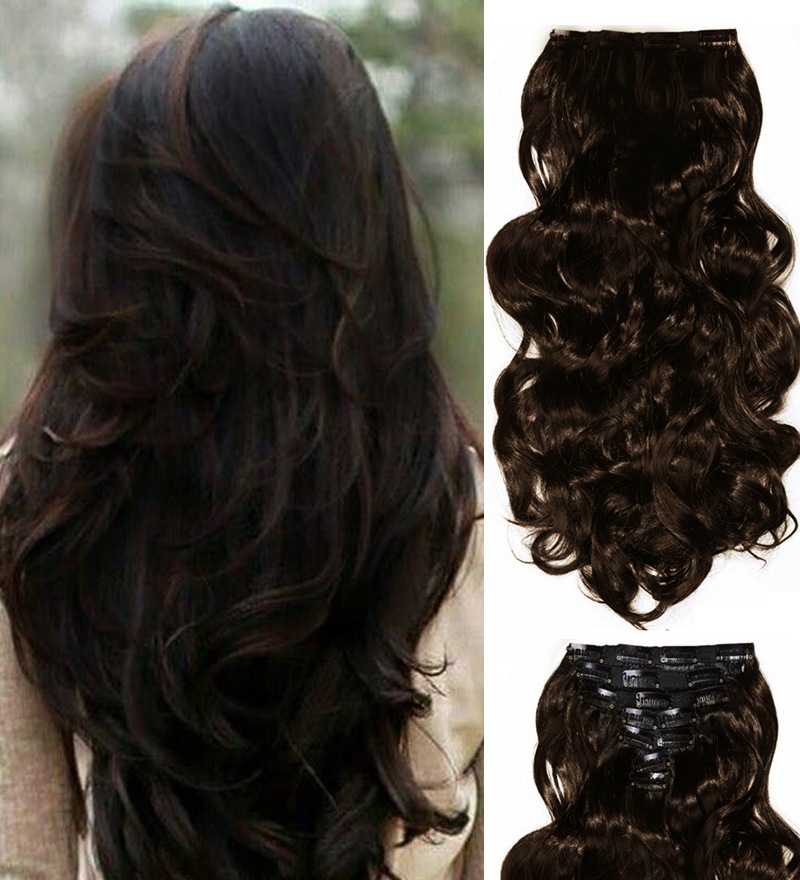 24 Wavy High Grade Synthetic Hair Extension Dark Brown 7piece
