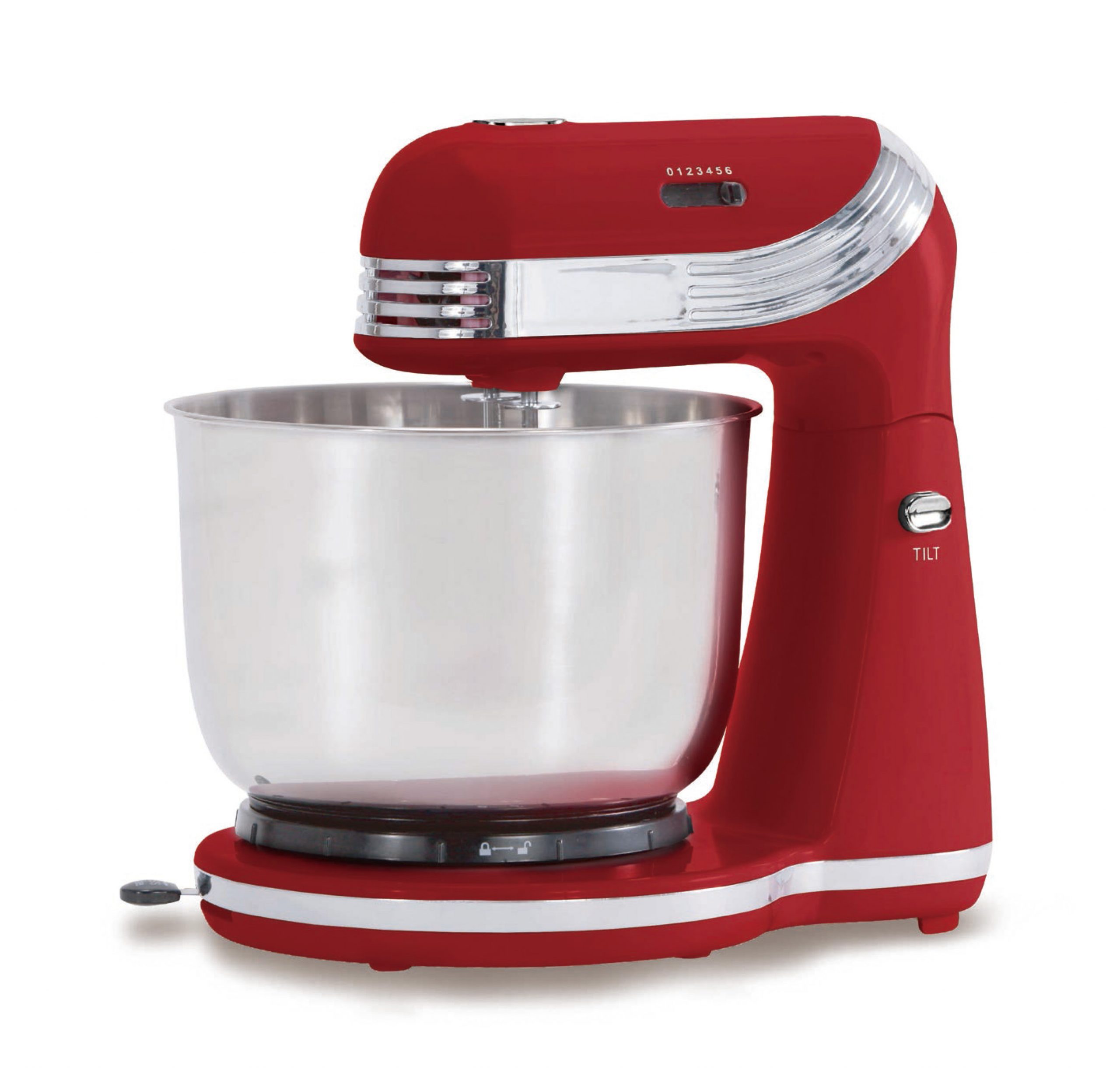 250W 6 Speed Electric Stand Mixer W/ Stainless Steel Bowl Retro Red Xj