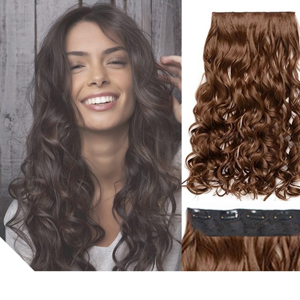 2pcs Light Brown 22 High Grade Synthetic Hair Clip In Wavy Curly