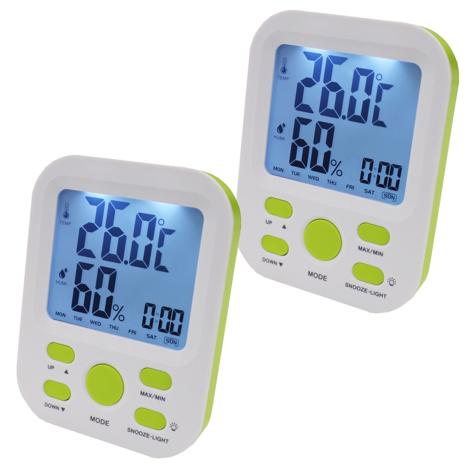 2X Electronic Digital Thermometer Hygrometer Alarm Lcd Clock °C/°F Rh
