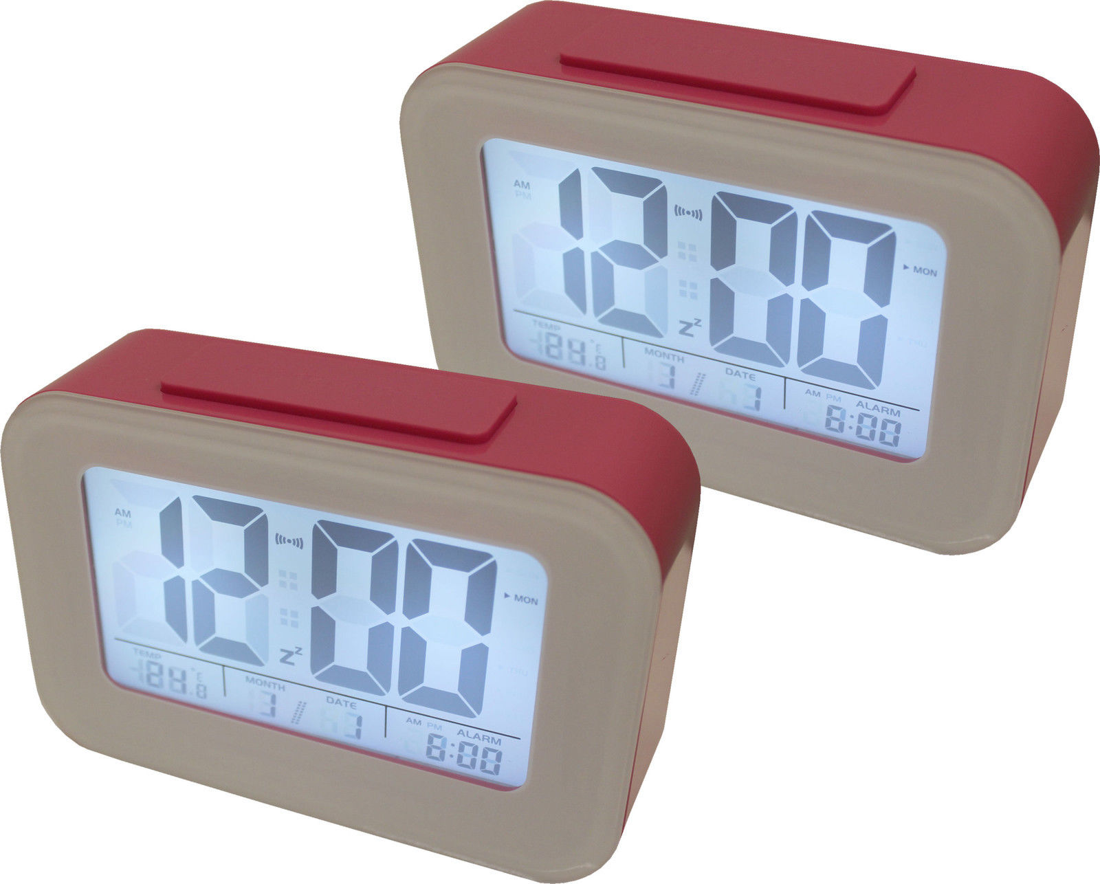 2X Smart Light Lcd Alarm Clock Backlit Display Portable Battery