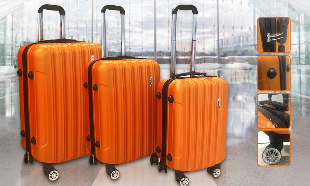 TODO ULTRA LIGHT LUGGAGE SET 3pcs HARD SHELL COMBINATION LOCKS ORANGE