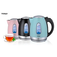 TODO 1.7L STAINLESS STEEL CORDLESS KETTLE 2200W BLUE LED LIGHT ELECTRIC WATER JUG