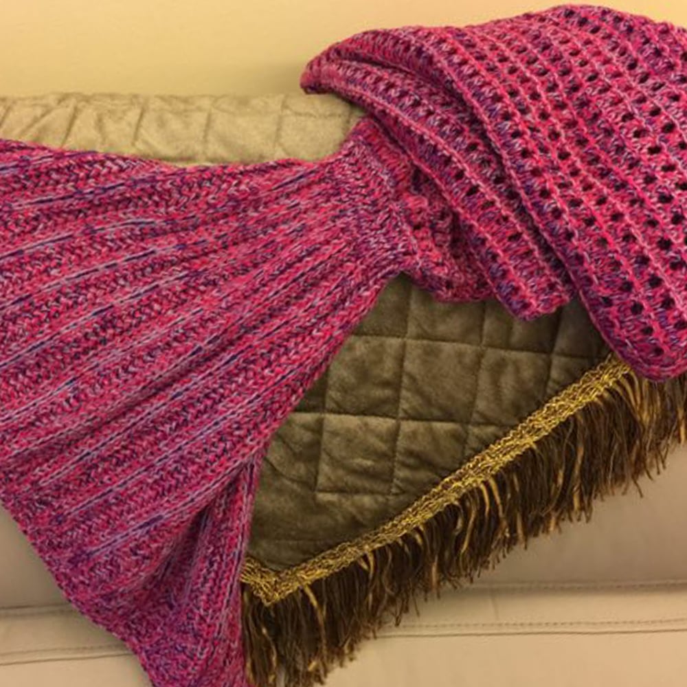 KNITTED MERMAID TAIL BLANKET CROCHET LEG WRAP ADULT LADIES AMETHYST ...