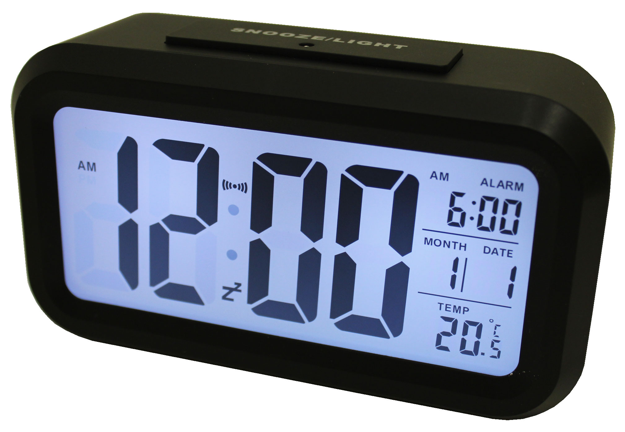 Light Sensor Alarm Clock W/ Backlit Display Portable Battery Operated