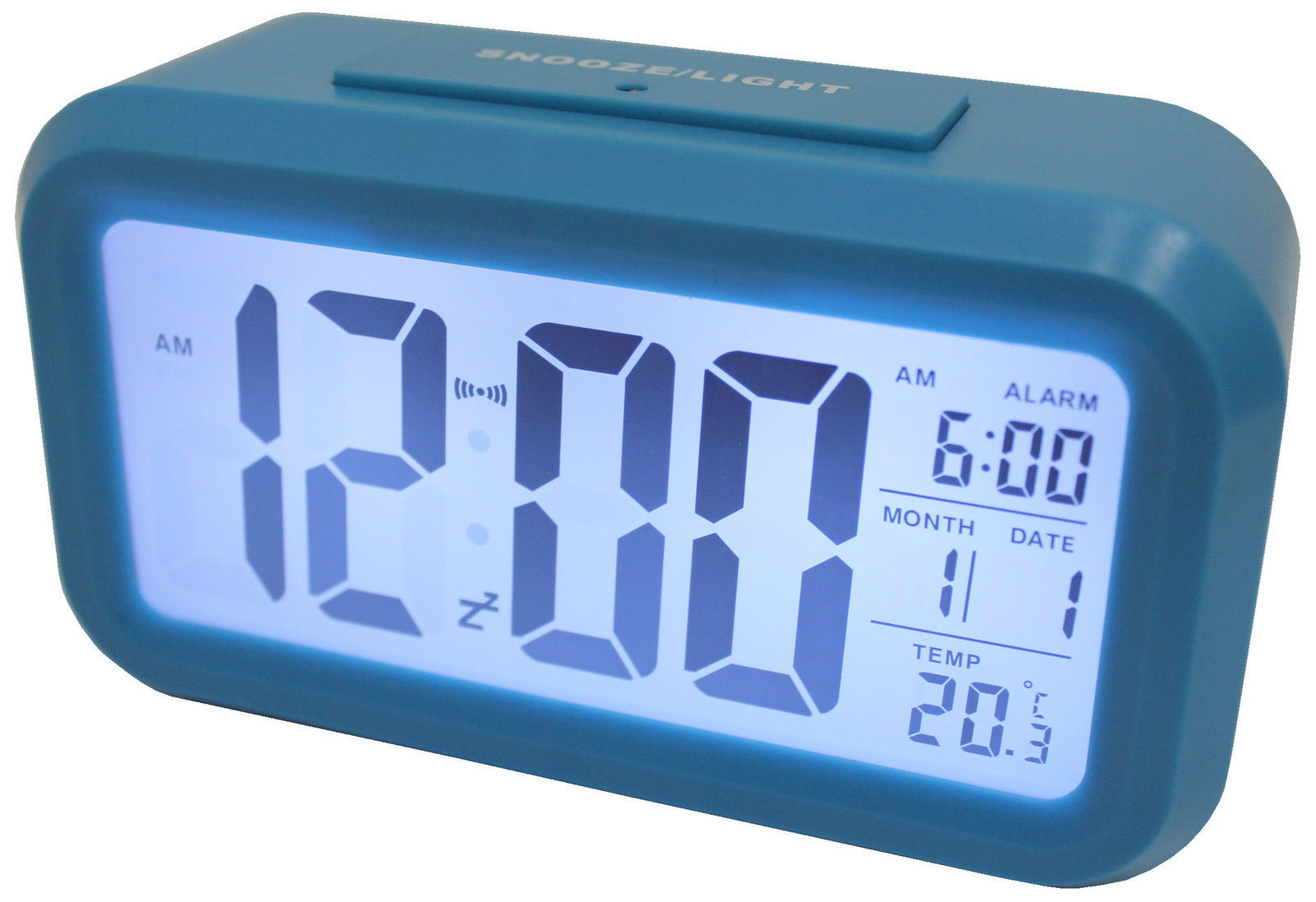 Light Sensor Alarm Clock W Backlit Display Portable Battery