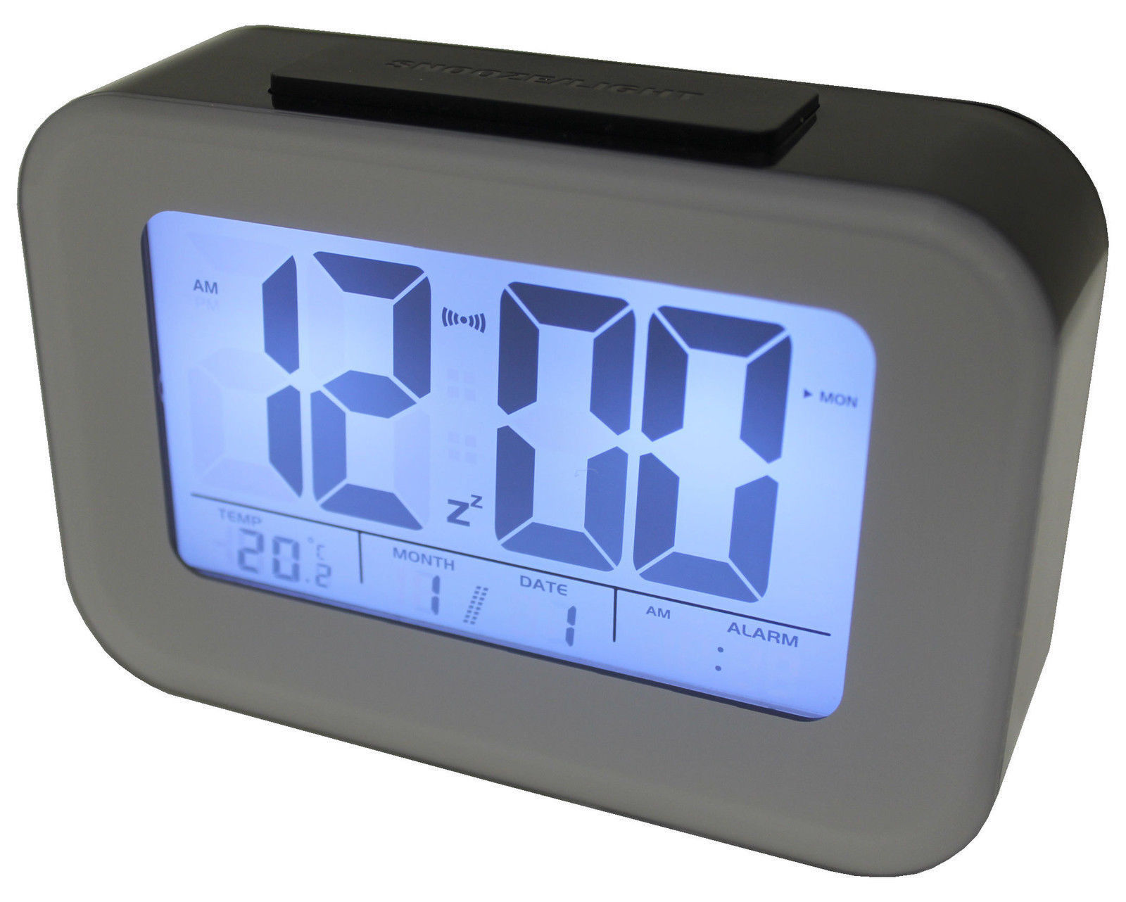 Smart Light Lcd Alarm Clock W/ Backlit Display Portable Battery