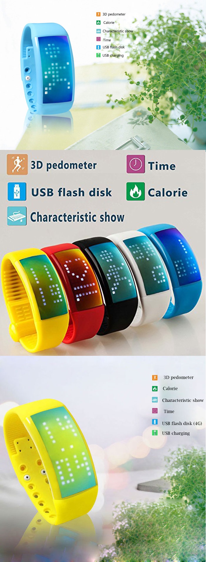 Pedometer Smart Bracelet Watch 3D Fitness Band Health Tracker White