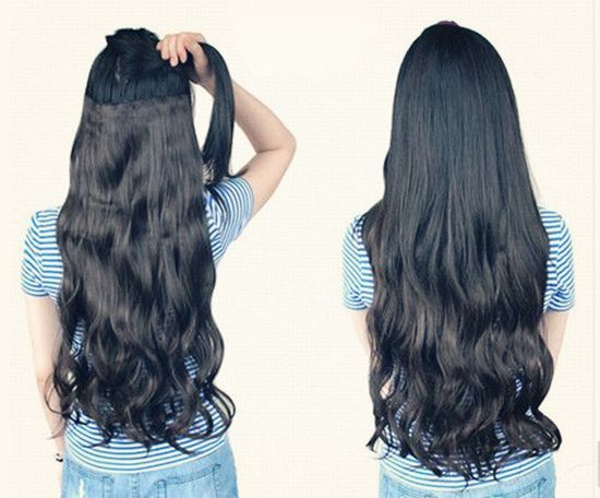 Thick Black High Grade Synthetic Wavy Curly Hair Clip In Hair
